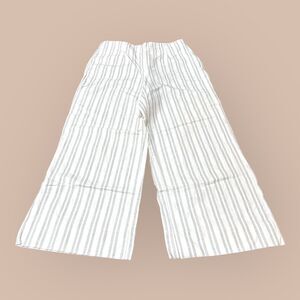 Rebecca Taylor Crop Pants Womens 2 White Stripe Linen Blend Lightweight Side Zip